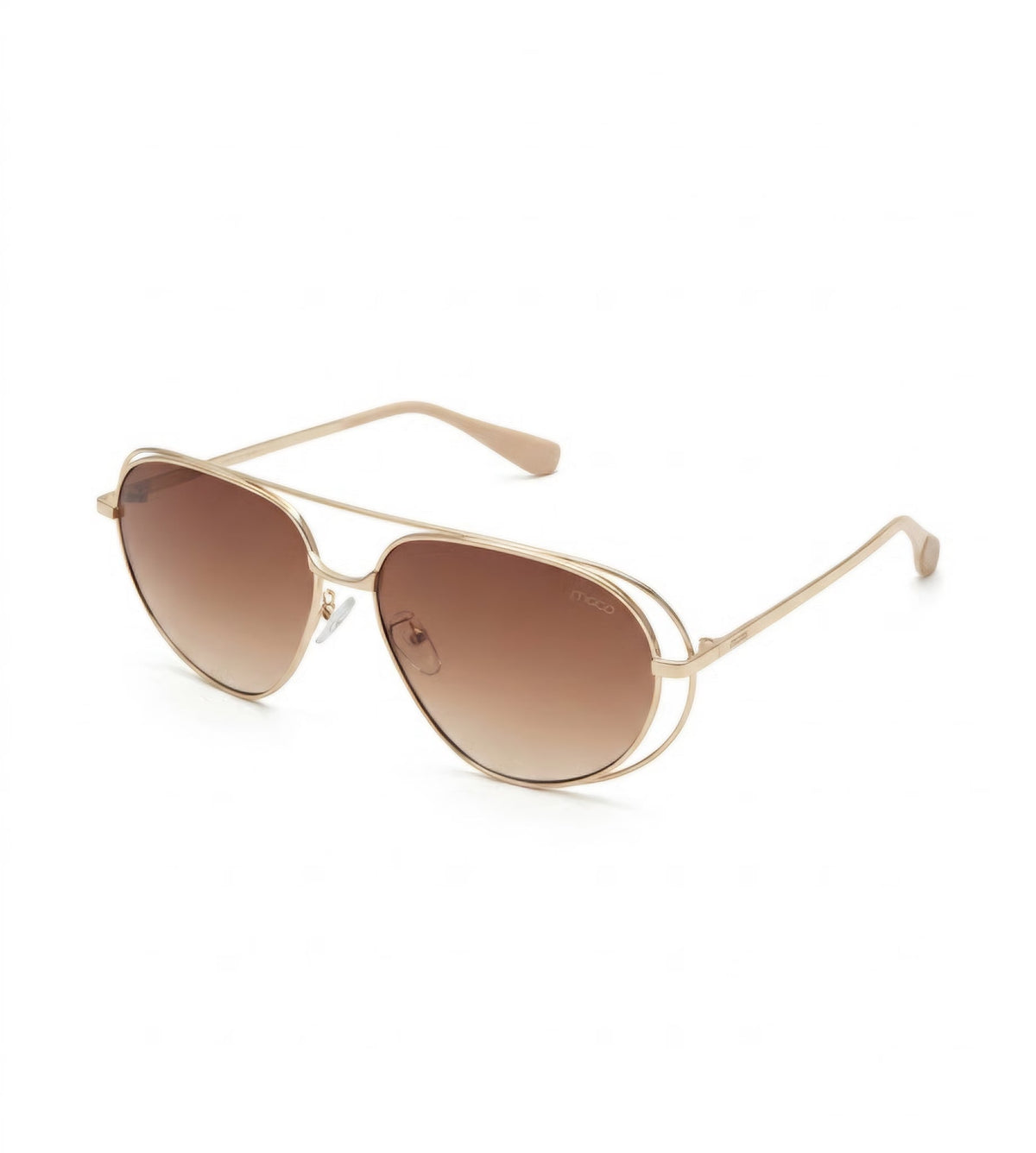 Óculos de sol Madë Glasses modelo Évora estilo aviador com armação metálica dourada e lentes degradê marrom