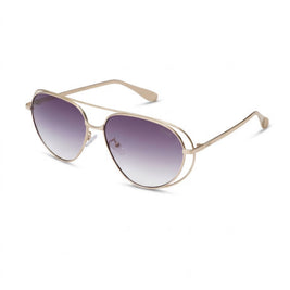Óculos de sol Madë Glasses modelo Évora estilo aviador com armação metálica dourada e lentes degradê lilás