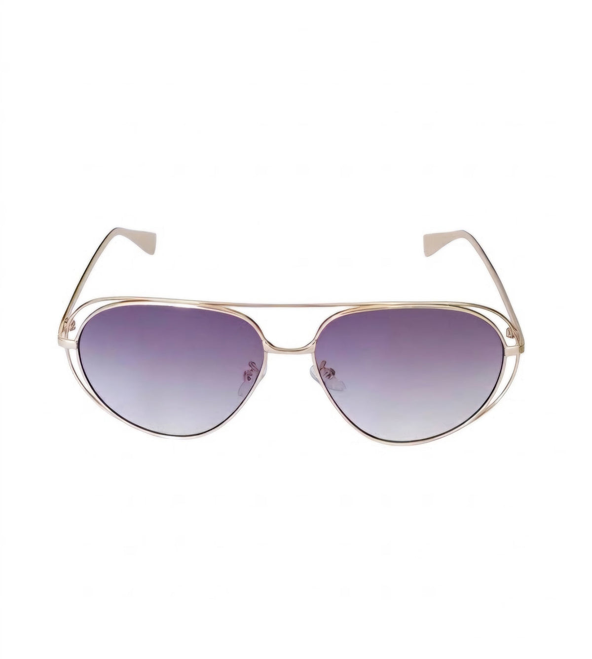 Óculos de sol Madë Glasses modelo Évora estilo aviador com armação metálica dourada e lentes degradê lilás
