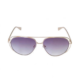 Óculos de sol Madë Glasses modelo Évora estilo aviador com armação metálica dourada e lentes degradê lilás